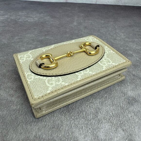 Gucci Horsebit Beige Oatmeal Gold Card Holder Wallet 621887 - Picture 8 of 16